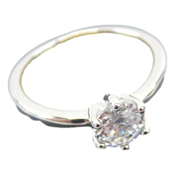 Silver Toned Round Cut Solitaire Engagement Ring A - Picture 1 of 3